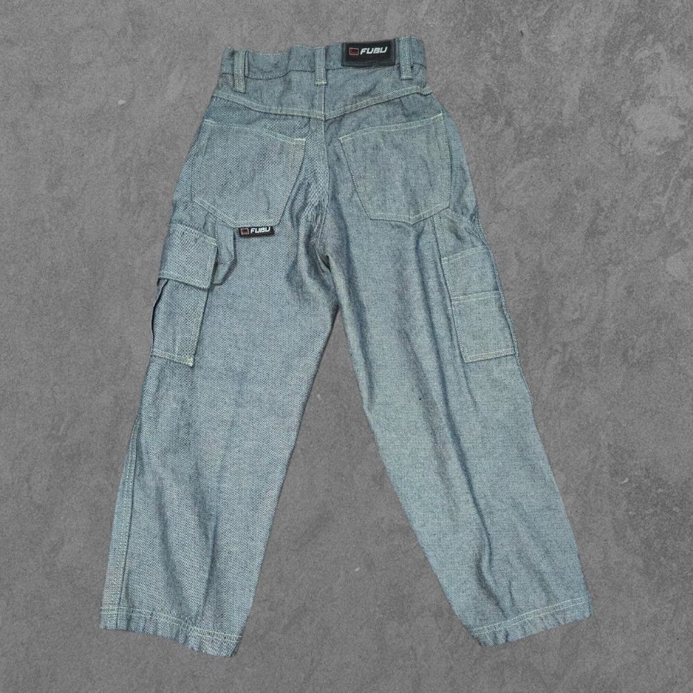 VINTAGE Fubu Jeans Womens 8 Grey Cargo Stretch Denim Y2K Streetwear
